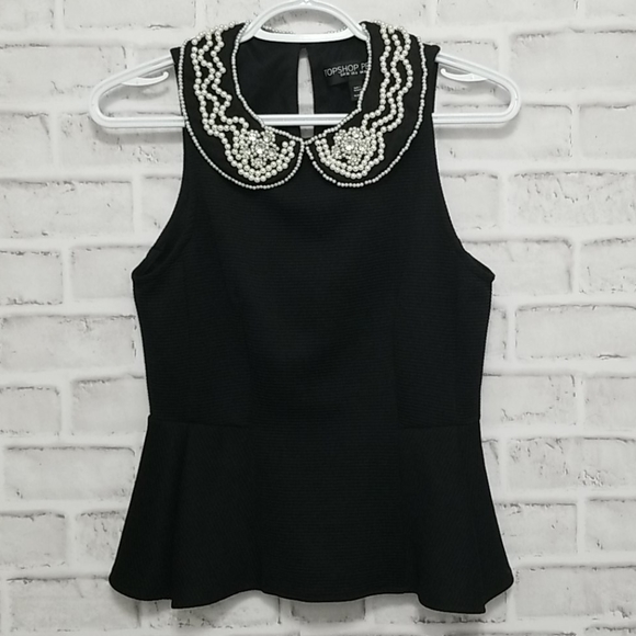 Topshop Tops - Topshop Beaded Pearl Peplum Top
